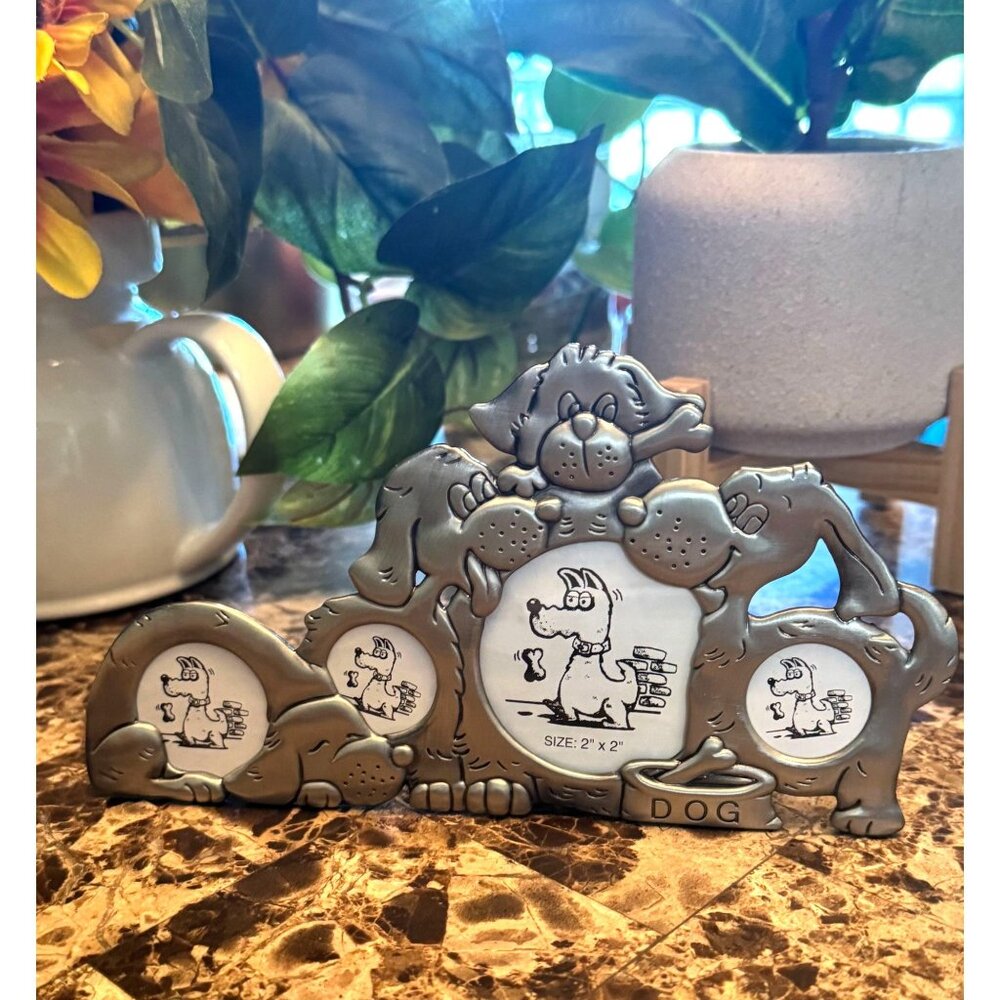 Pewter Finish Dog Collage Photo Frame For 4 Photos